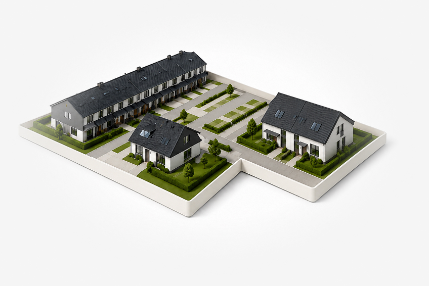 Seriebouwwoningen met prefab daken